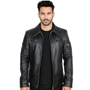 Men's Black Slim Fit Brown Retro Leather Jacket