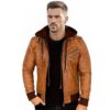 Men's Bomber Sheep Leather American Hoodie Jacket