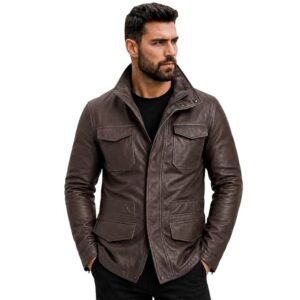 Clara Leather Jackets Men’s Military M65 Field Genuine Leather Jacket