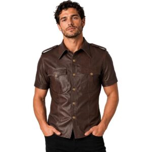 Alternative view of Men's Real Sheep Leather Police Uniform Shirt
