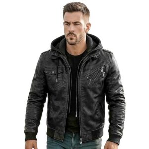 Alternative view of Men's Bomber Sheep Leather American Hoodie Jacket