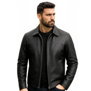 Alternative view of Mens Cafe Racer Zipper Leather Jacket