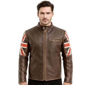 Alternative view of Men's Café Racer Union Jack Vintage Biker UK Flag Jacket