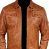Men's Brown Wax Sheep Leather Jacket - Vintage Shirt Style