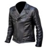 Men's Slim Fit Black Leather Jacket - Quilted Biker Style