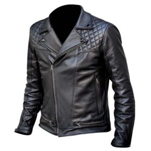 Clara Leather Jackets Men's Slim Fit Black Leather Jacket - Quilted Biker Style