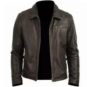 Clara Leather Jackets Men's Distressed Brown Leather Jacket - Vintage Belted Style