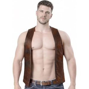 Alternative view of Mens Bartender Leather Open Front Leather Vest