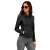 Women's Black Leather Trucker Jacket Classic Fitted Style