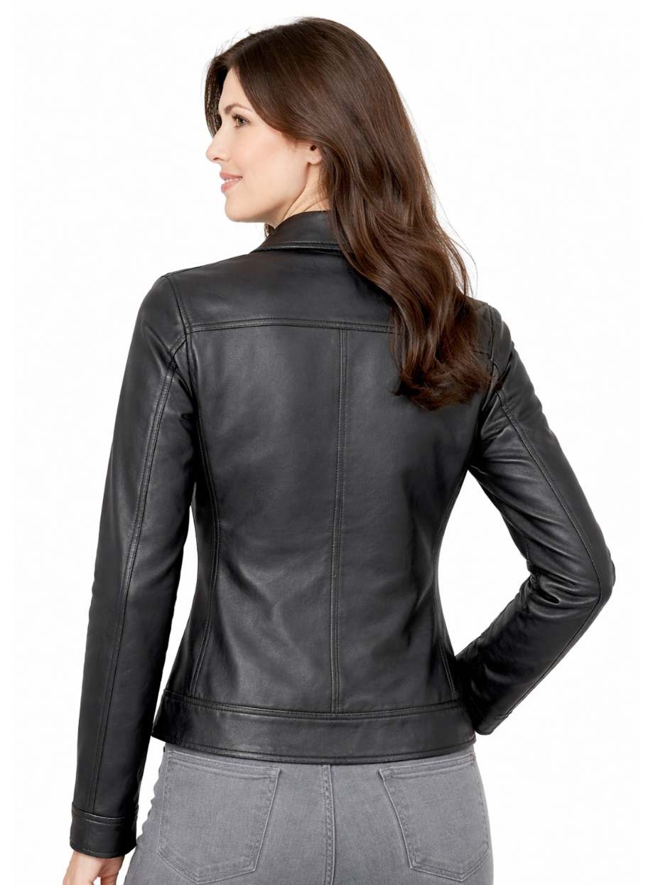 Women's Leather Zipper Jacket - Classic Collar Style Women's Leather Zipper Jacket - Classic Collar Style - Image 3