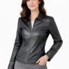 Women's Leather Zipper Jacket - Classic Collar Style