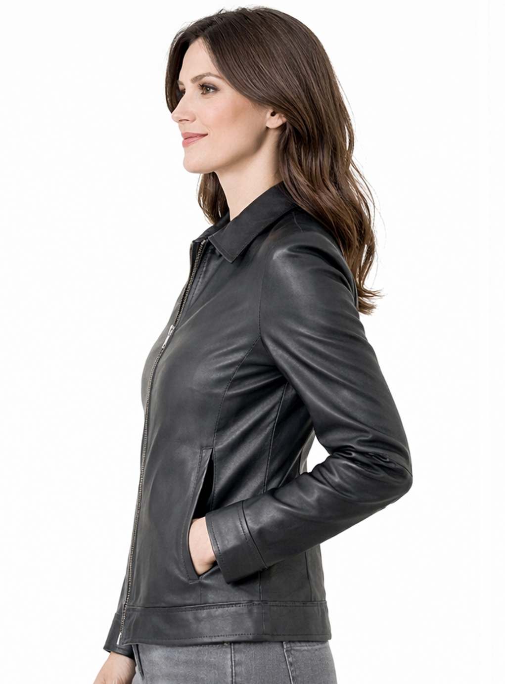 Women's Leather Zipper Jacket - Classic Collar Style Women's Leather Zipper Jacket - Classic Collar Style - Image 5