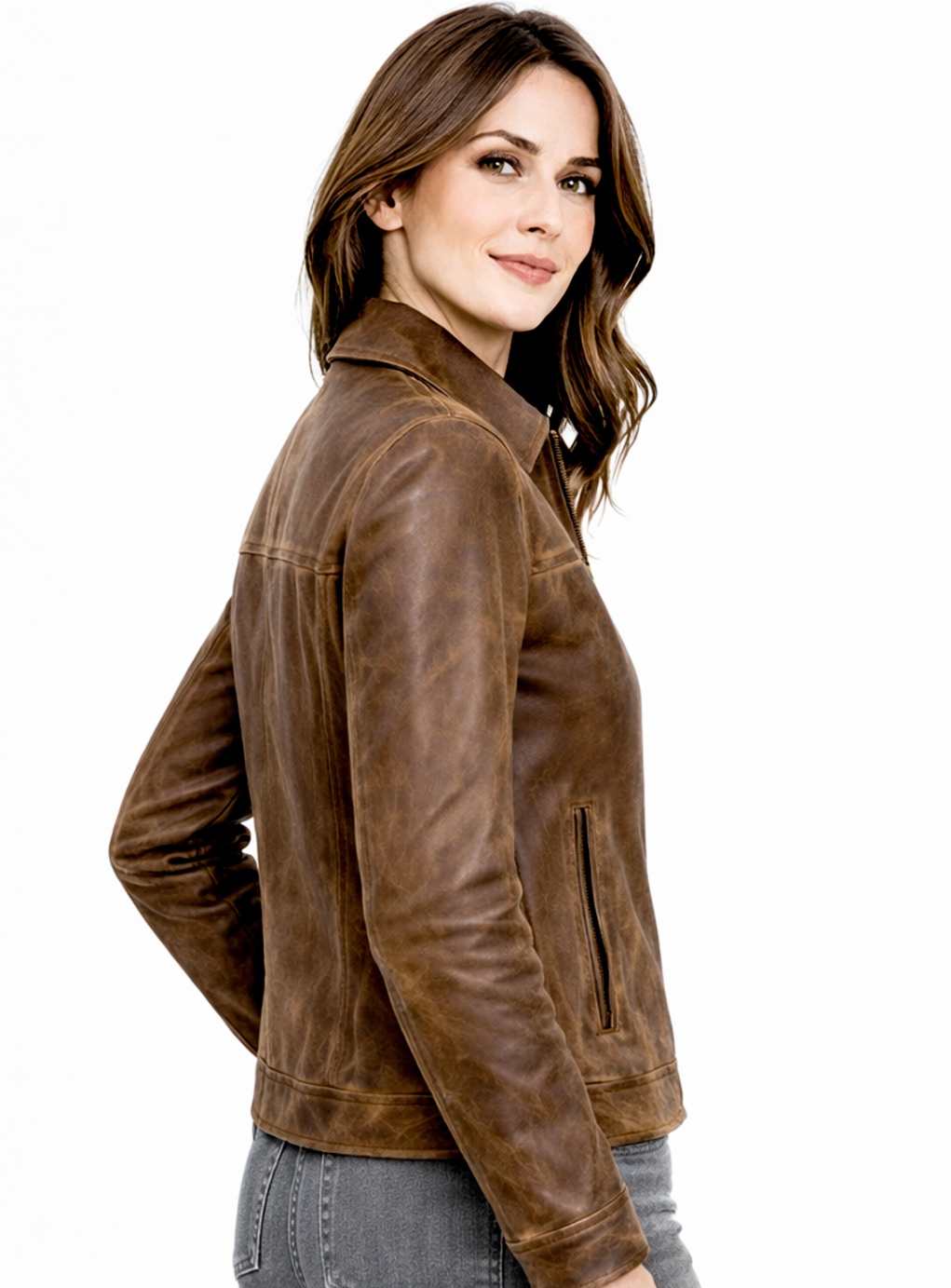 Women's Leather Zipper Jacket - Classic Collar Style Women's Leather Zipper Jacket - Classic Collar Style - Image 8