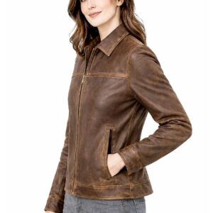 Women's Leather Zipper Jacket - Classic Collar Style img 22332 opt