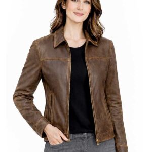 Women's Leather Zipper Jacket - Classic Collar Style img 22333 opt