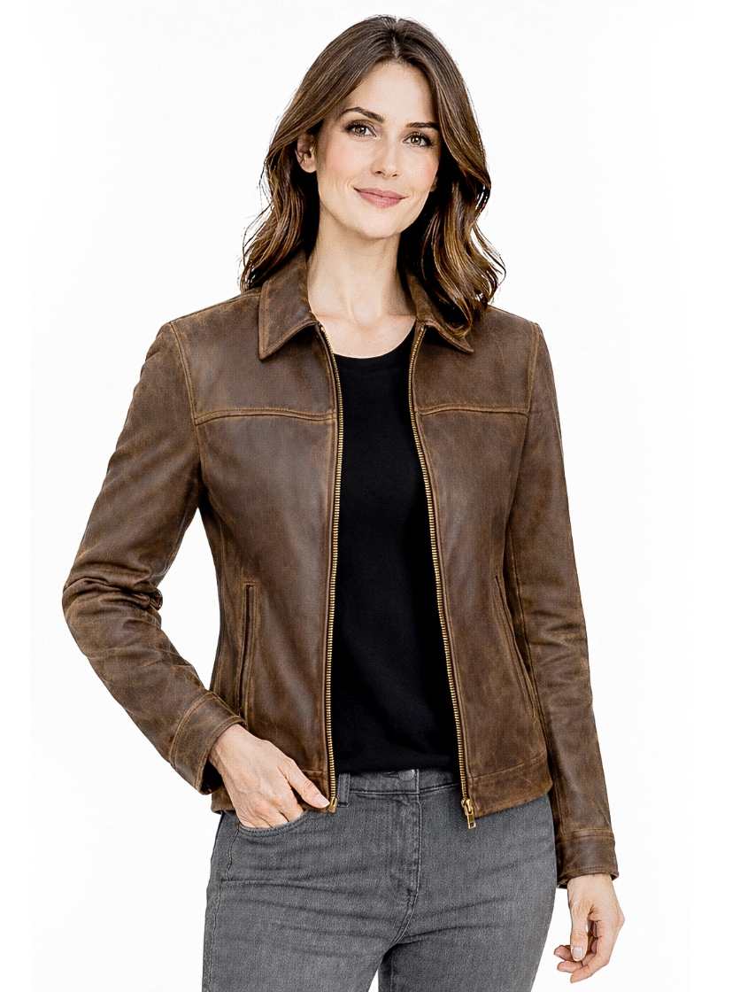 Women's Leather Zipper Jacket - Classic Collar Style Women's Leather Zipper Jacket - Classic Collar Style - Image 6