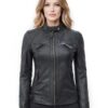 Women's Leather Biker Jacket - Quilted Shoulder Style