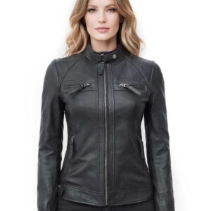 Clara Leather Jackets Women's Leather Biker Jacket - Quilted Shoulder Style