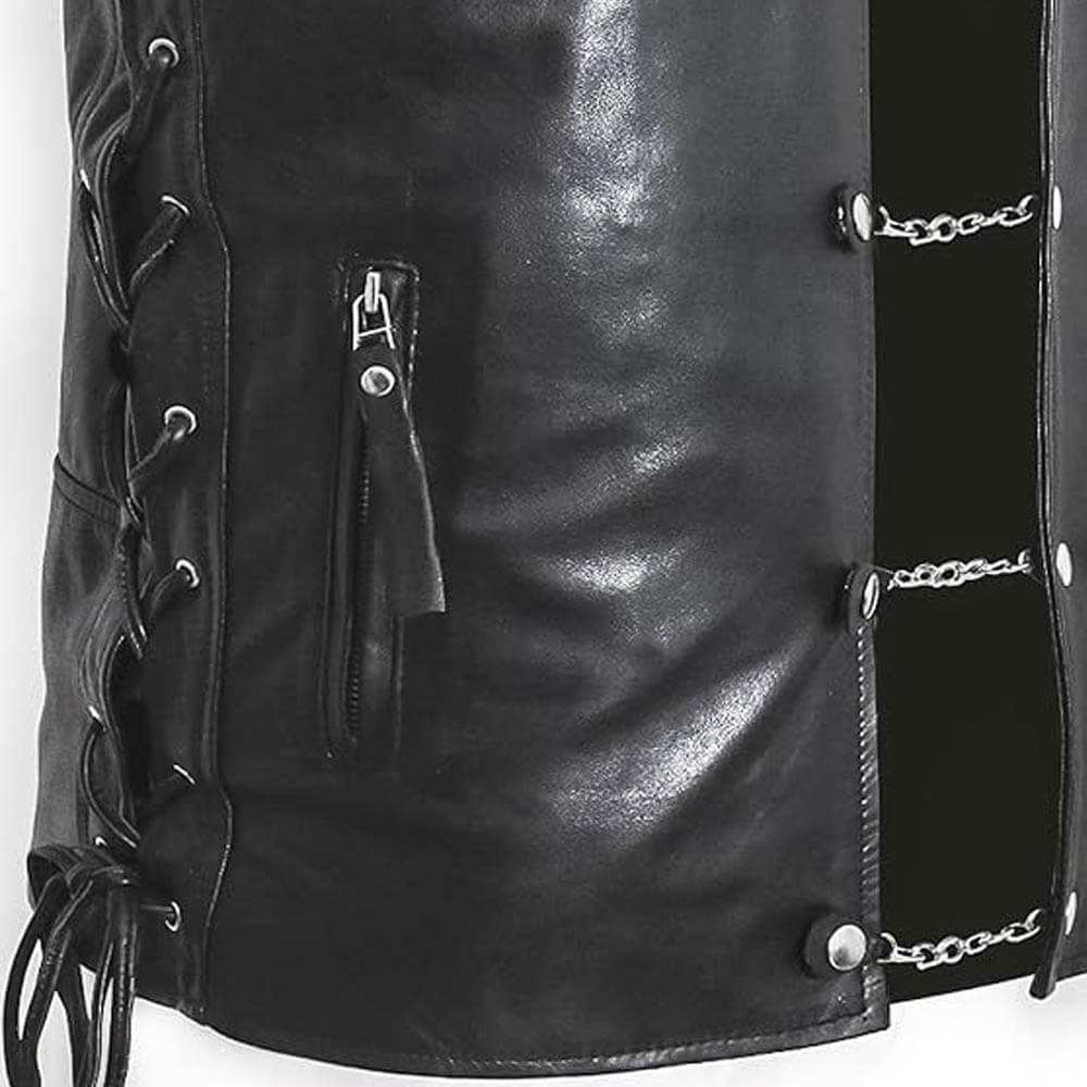 Men's Classic Leather Waistcoat Lace-Up Motorcycle Vest Men's Classic Leather Waistcoat Lace-Up Motorcycle Vest - Image 5