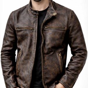 Clara Leather Jackets Men's Vintage Brown Leather Jacket - Distressed Biker Style