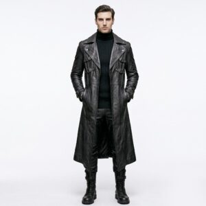 Clara Leather Jackets Men's Black Leather Trench Coat - Full-Length with Buckle Straps