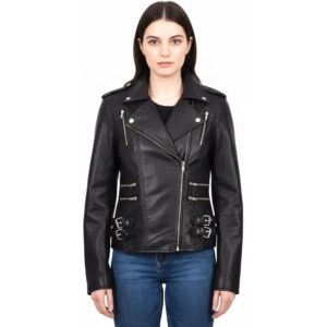 Clara Leather Jackets Women's Lambskin Leather Biker Jacket Slim Fit Moto Coat