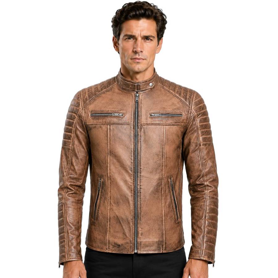 Men's Club Retro Biker Vintage Leather Jacket Men's Club Retro Biker Vintage Leather Jacket - Image 2