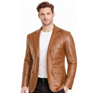 Alternative view of Men's Classic Black Blazer Slim Fit Leather Coat