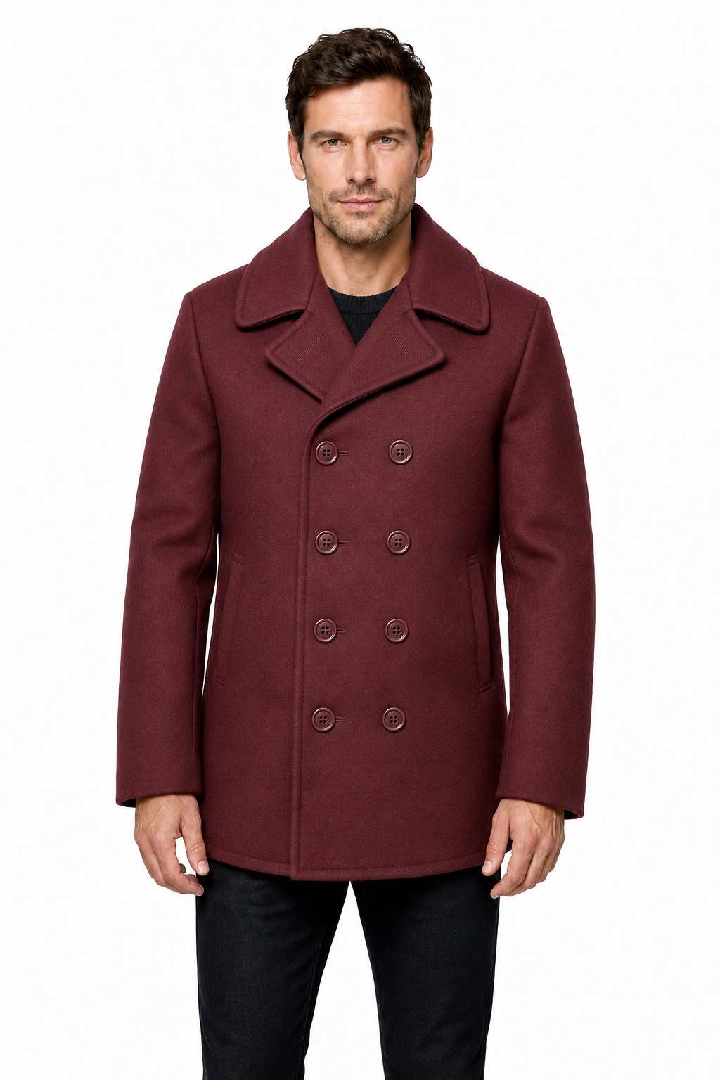 Men's Navy Style Black Peacoat Warm Wool Overcoat Men's Navy Style Black Peacoat Warm Wool Overcoat - Image 9