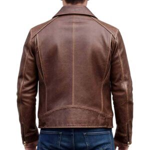 Distressed Brown Leather Jacket - Classic Zip Front img 23323 opt
