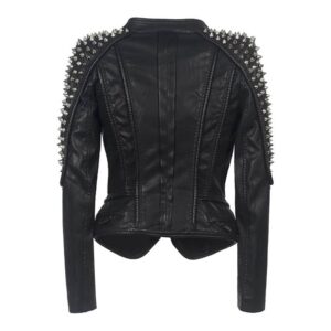 Alternative view of Women Black Studded Biker Leather Jacket