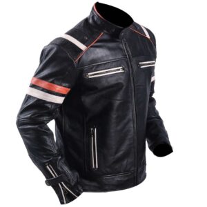 Alternative view of Men's Cafe Racer Black Retro Leather Jacket