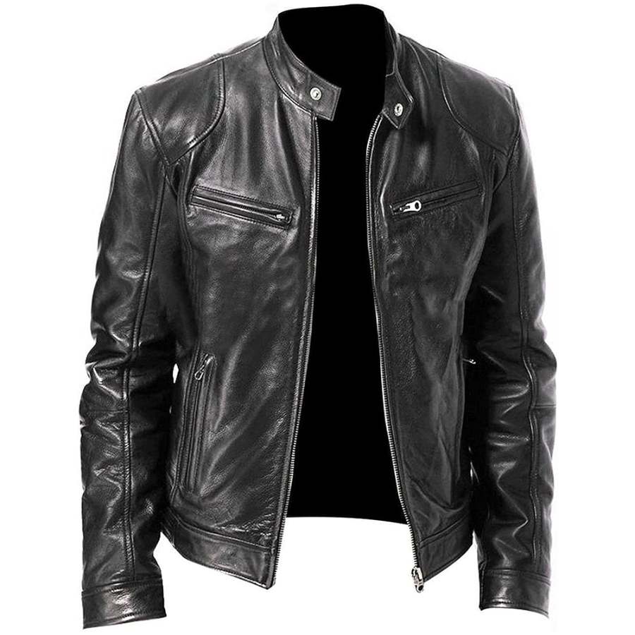Mens Slim Fit Biker Black Leather Jacket Vintage Retro Black Fashion Jacket Mens Slim Fit Biker Black Leather Jacket Vintage Retro Black Fashion Jacket