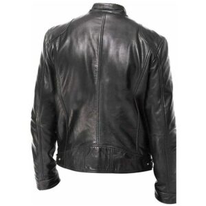 Alternative view of Mens Slim Fit Biker Black Leather Jacket Vintage Retro Black Fashion Jacket