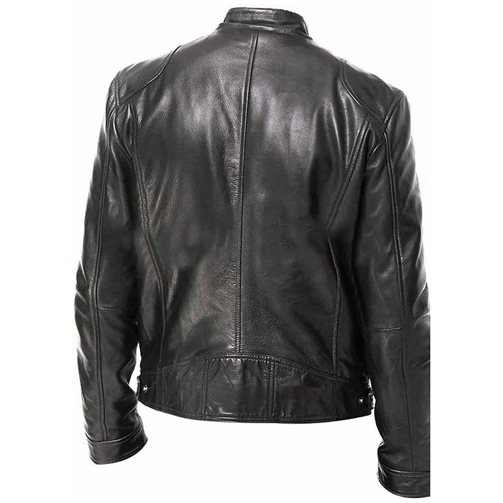 Mens Slim Fit Biker Black Leather Jacket Vintage Retro Black Fashion Jacket Mens Slim Fit Biker Black Leather Jacket Vintage Retro Black Fashion Jacket - Image 2