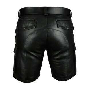 Alternative view of Mens Real Black Leather Cargo Shorts