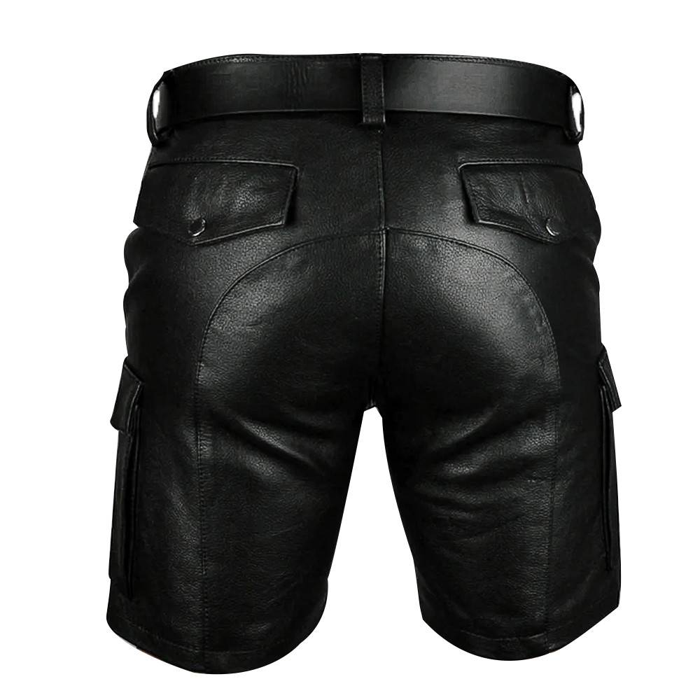 Mens Real Black Leather Cargo Shorts Mens Real Black Leather Cargo Shorts - Image 2