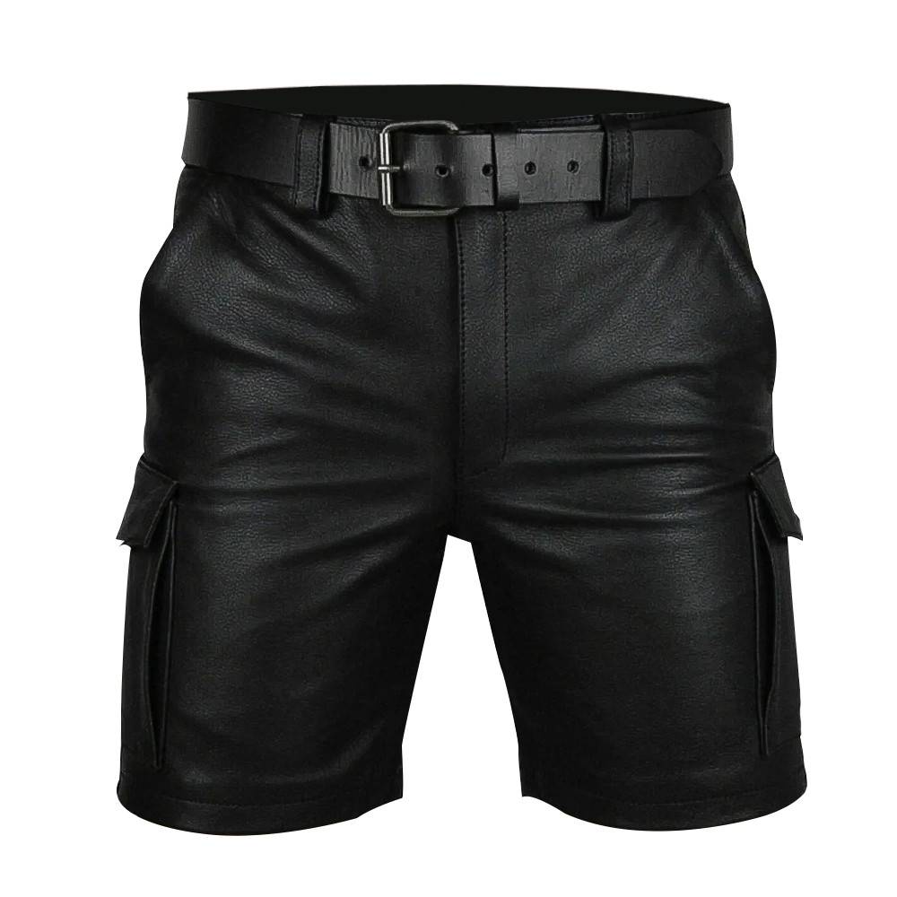 Mens Real Black Leather Cargo Shorts Mens Real Black Leather Cargo Shorts