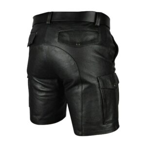 Mens Real Black Leather Cargo Shorts img 6355 opt