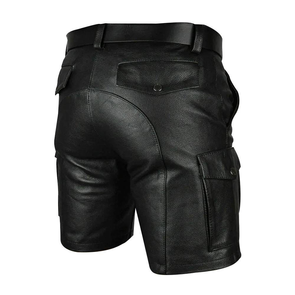 Mens Real Black Leather Cargo Shorts Mens Real Black Leather Cargo Shorts - Image 4