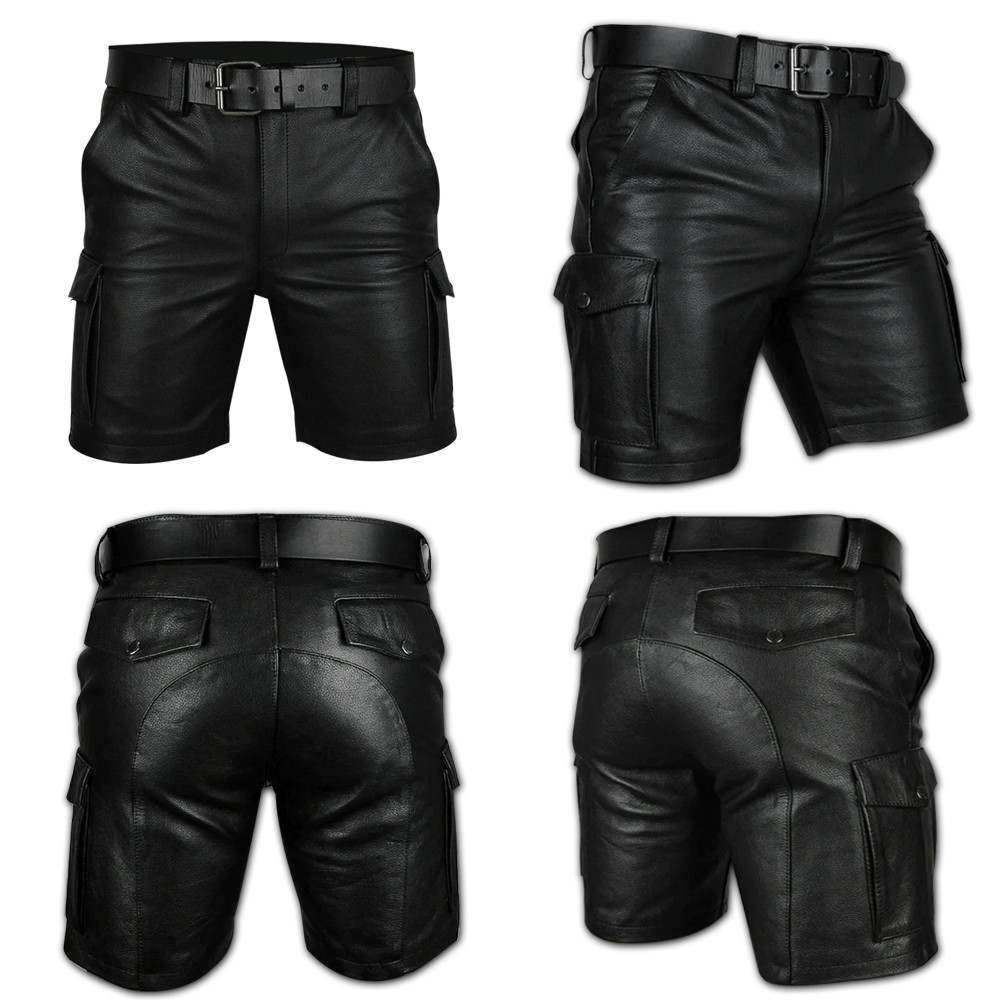 Mens Real Black Leather Cargo Shorts Mens Real Black Leather Cargo Shorts - Image 5