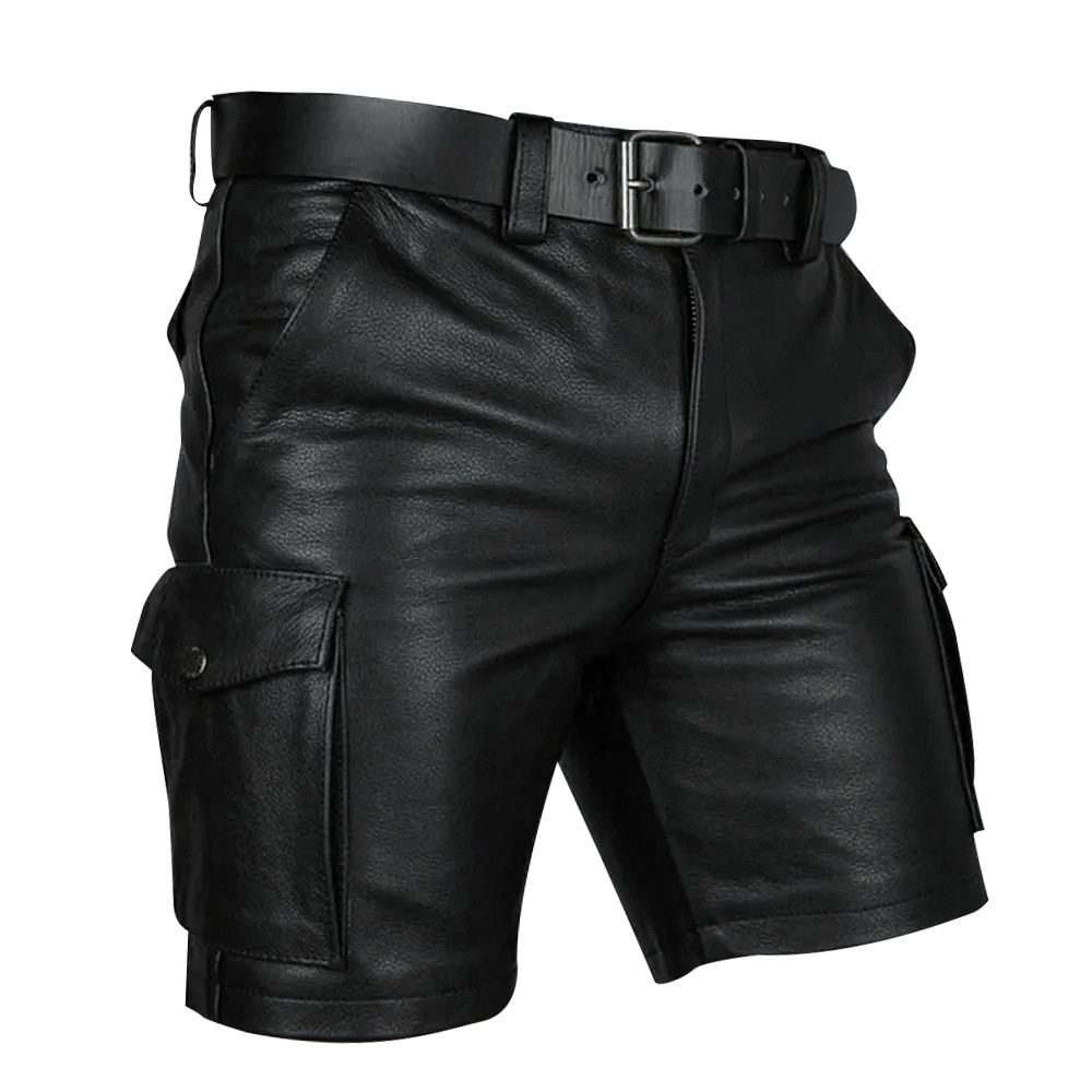 Mens Real Black Leather Cargo Shorts Mens Real Black Leather Cargo Shorts - Image 3