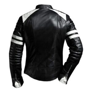 Alternative view of Men's White Stripes Biker Black Leather Jacket