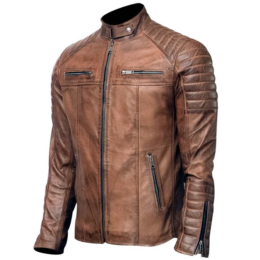 Men's Vintage Tan Brown Leather Jacket Men's Vintage Tan Brown Leather Jacket - Image 3
