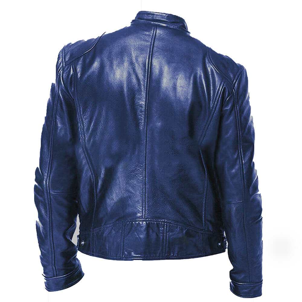 Men's Biker Blue Vintage Leather Jacket Men's Biker Blue Vintage Leather Jacket - Image 2