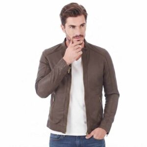 Alternative view of Men's Brown Leather Racer Sleek Jacket