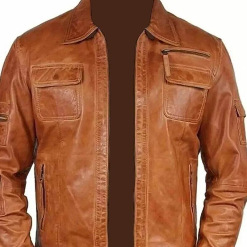 custom leather jacket - Men's Brown Wax Sheep Leather Jacket front view