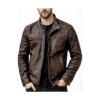 Men's Vintage Brown Leather Jacket - Distressed Biker Style - front view