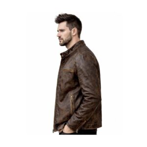 Men's Vintage Brown Leather Jacket - Distressed Biker Style - front alternate
