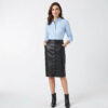 Women's Button Front Leather Casual Skirt